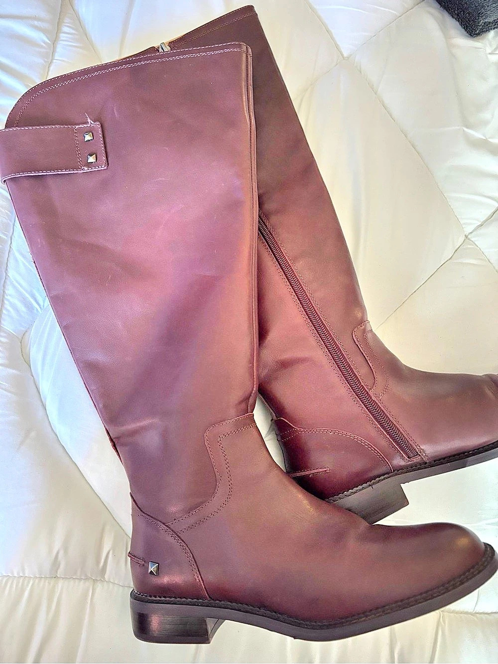 Franco Sarto Henrietta Leather Knee Boots Burgundy US 8 Wide Calf